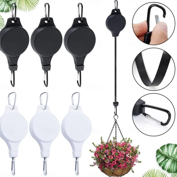 Plant Hook Pulley, Retractable Plant Hanger Flower Basket Pots and Birds Feeder Hang High up and Pull Down to Water Or Feed