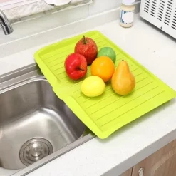 Plastic Dish Drainer Board, Large White Draining Tray with Side Drop Slope Diversion, Water Drain Board Drying Plate Dish Strainer Mat with Non-Slip Base for Bowl Cup Kitchenware