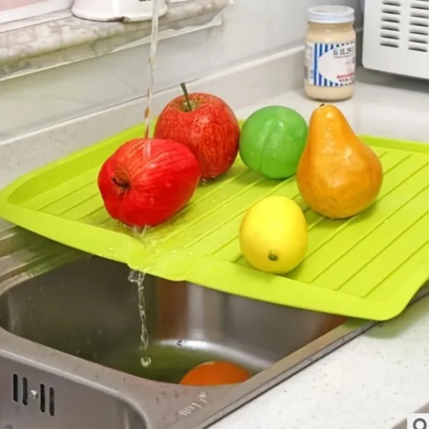 Plastic Dish Drainer Board, Large White Draining Tray with Side Drop Slope Diversion, Water Drain Board Drying Plate Dish Strainer Mat with Non-Slip Base for Bowl Cup Kitchenware