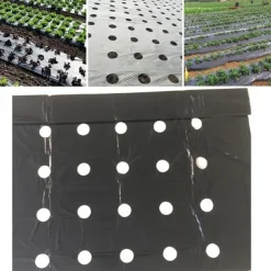 Plastic Film With Planting Holes, Garden Weed Control Barrier Film Mulching Breathable Gardening Farming Landscape Sheeting For Moisture Temperature Maintaining