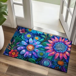 Pointillism Flowers Doormat Floor Mats Washable Rugs Kitchen Mat Non-Slip Oil Proof Rug Indoor Outdoor Mat Bedroom Decor Bathroom Mat Entrance Rug