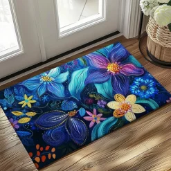 Pointillism Flowers Doormat Floor Mats Washable Rugs Kitchen Mat Non-Slip Oil Proof Rug Indoor Outdoor Mat Bedroom Decor Bathroom Mat Entrance Rug