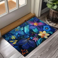 Pointillism Flowers Doormat Floor Mats Washable Rugs Kitchen Mat Non-Slip Oil Proof Rug Indoor Outdoor Mat Bedroom Decor Bathroom Mat Entrance Rug