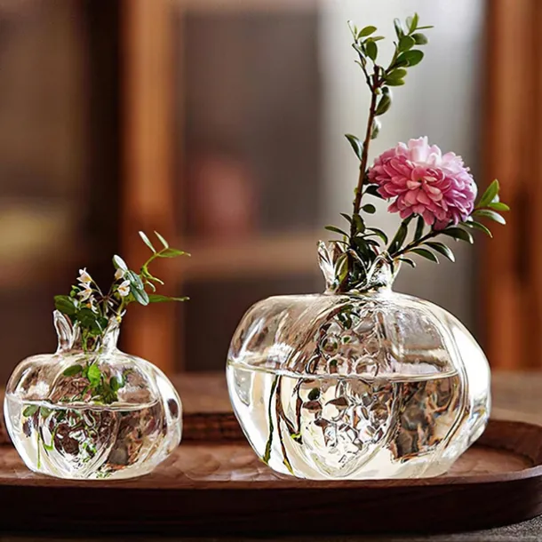 Pomegranate Shaped Glass Vase, Modern Creative Decorative Vase for Living Room, Study, Dining Room, and Wedding Party Decor