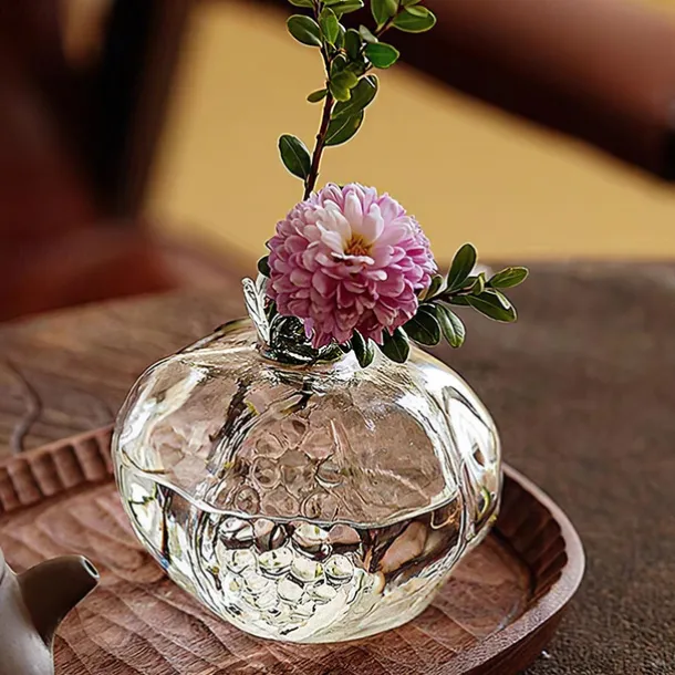 Pomegranate Shaped Glass Vase, Modern Creative Decorative Vase for Living Room, Study, Dining Room, and Wedding Party Decor