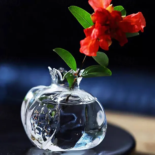 Pomegranate Shaped Glass Vase, Modern Creative Decorative Vase for Living Room, Study, Dining Room, and Wedding Party Decor