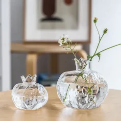 Pomegranate Shaped Glass Vase, Modern Creative Decorative Vase for Living Room, Study, Dining Room, and Wedding Party Decor