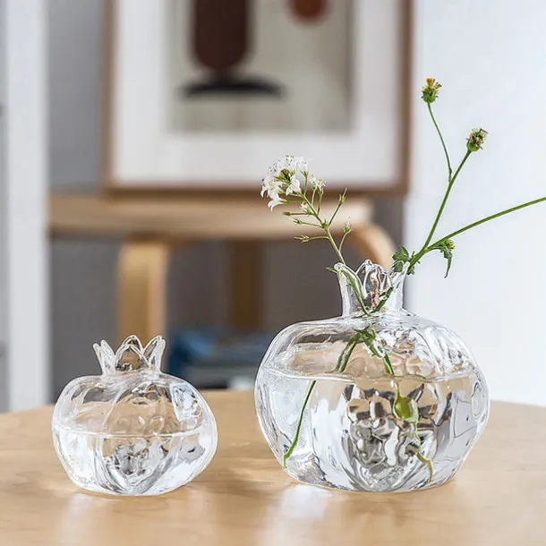 Pomegranate Shaped Glass Vase, Modern Creative Decorative Vase for Living Room, Study, Dining Room, and Wedding Party Decor