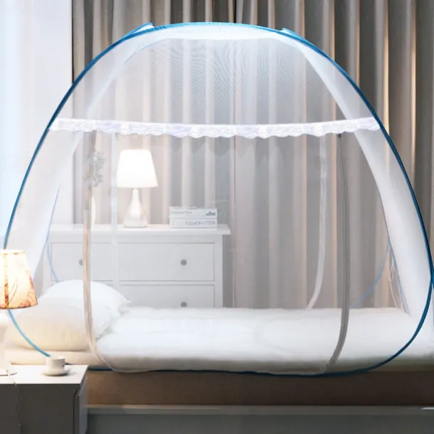 Pop Up Mosquito Net for Double Bed King Size Foldable Machardani Polyester Strong Net PVC Coated Corrosion Resistant Steel Wire