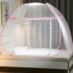 Pop Up Mosquito Net for Double Bed King Size Foldable Machardani Polyester Strong Net PVC Coated Corrosion Resistant Steel Wire