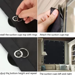 Portable Blackout Curtains Travel Blinds with Suction Cups Adjustable Shades Thermal Insulated Drapes for Window Storage Room Bathroom and Basement Black