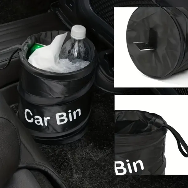 Portable Car Trash Can - Foldable Car Seat Organizer, Paste Storage Bin, Spiral Bucket, Compact and Convenient Vehicle Waste Bin