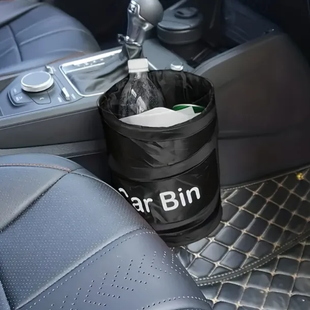 Portable Car Trash Can - Foldable Car Seat Organizer, Paste Storage Bin, Spiral Bucket, Compact and Convenient Vehicle Waste Bin