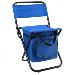 Portable Foldable Camping Chair with Cooler Bag, Lightweight Backrest Stool Compact Folding Chair Seat, Outdoor Backrest Stool with Folding Backpack for Camping Hunting Fishing Hiking