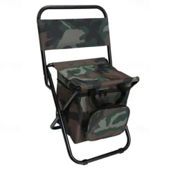 Portable Foldable Camping Chair with Cooler Bag, Lightweight Backrest Stool Compact Folding Chair Seat, Outdoor Backrest Stool with Folding Backpack for Camping Hunting Fishing Hiking