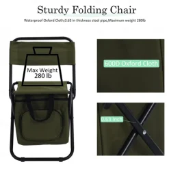 Portable Foldable Camping Chair with Cooler Bag, Lightweight Backrest Stool Compact Folding Chair Seat, Outdoor Backrest Stool with Folding Backpack for Camping Hunting Fishing Hiking