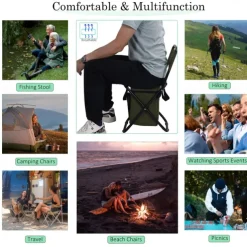 Portable Foldable Camping Chair with Cooler Bag, Lightweight Backrest Stool Compact Folding Chair Seat, Outdoor Backrest Stool with Folding Backpack for Camping Hunting Fishing Hiking