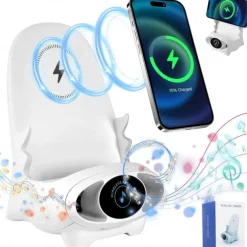 Portable Mini Chair Wireless Charger Phone Holder,Wireless Fast Charger Multifunctional Phone Holder, Multifunctional Wireless Fast Charging Station,3 in 1 Wireless Charger with Speaker Function