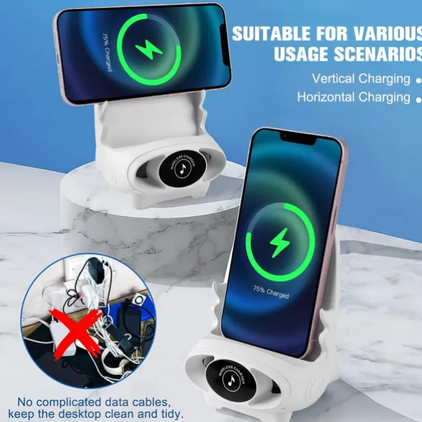 Portable Mini Chair Wireless Charger Phone Holder,Wireless Fast Charger Multifunctional Phone Holder, Multifunctional Wireless Fast Charging Station,3 in 1 Wireless Charger with Speaker Function