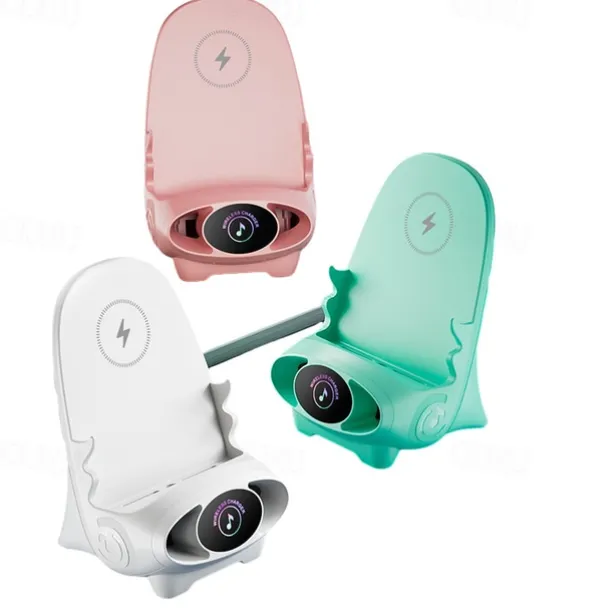 Portable Mini Chair Wireless Charger Phone Holder,Wireless Fast Charger Multifunctional Phone Holder, Multifunctional Wireless Fast Charging Station,3 in 1 Wireless Charger with Speaker Function