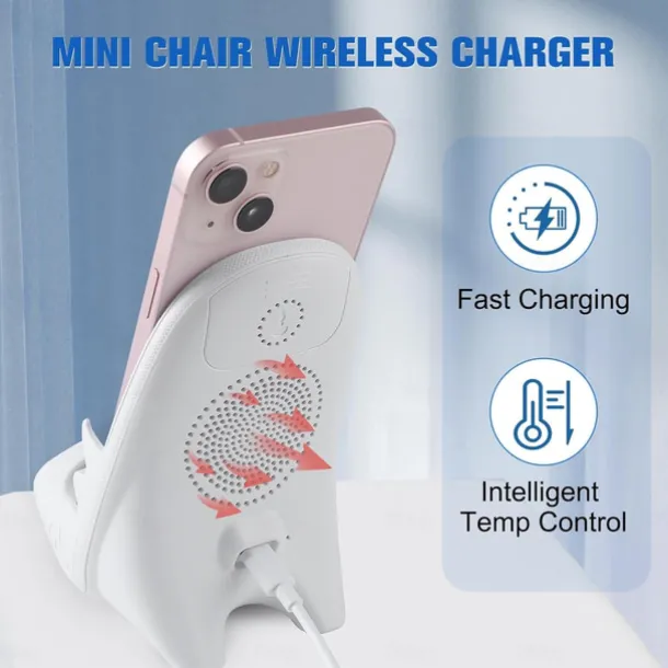 Portable Mini Chair Wireless Charger Phone Holder,Wireless Fast Charger Multifunctional Phone Holder, Multifunctional Wireless Fast Charging Station,3 in 1 Wireless Charger with Speaker Function