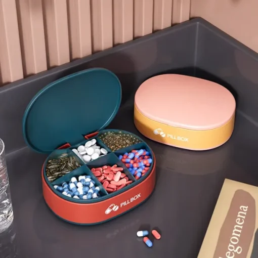 Portable Pill Organizer - Compact, Sealed Pill Case for Traveling, on-the-go Medication Storage - Multi-compartment Waterproof Candy Box for Storing Pills