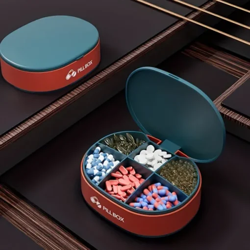 Portable Pill Organizer - Compact, Sealed Pill Case for Traveling, on-the-go Medication Storage - Multi-compartment Waterproof Candy Box for Storing Pills