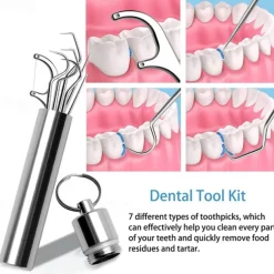 Portable Stainless Steel Toothpicks Pocket Set Reusable Metal Toothpicks Cleaning Kit with Holder for Outdoor Picnic Camping Traveling