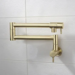 Pot Filler Bathroom Faucet Only Cold Water Stainless Steel, Brushed Golden Nickel Foldable Sink Wall Mount Folding Fill Pot Basin Tap Double Joint Swing Arm Single Hole 2 Handle