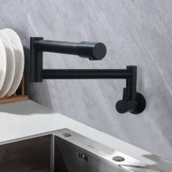 Pot Filler Kitchen Faucet Only Cold Water Stainless Steel, Brushed Black Foldable Sink Wall Mount Folding Fill Pot Kitchen Tap