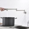 Pot Filler Kitchen Faucet Brushed Nickel, Foldable Sink Only Cold Water Taps, Wall Mount Brass Folding Fill Pot Kitchen Tap Double Joint Swing Arm Single Hole 2 Handle