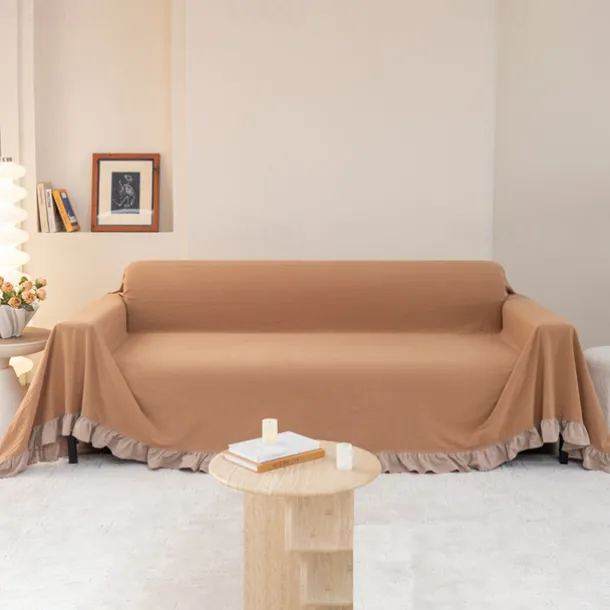 Primaloft Sofa Blanket Full Cover Pure Cotton Plain Color Not Fading Sofa Towel Sofa Cover with Ruffles