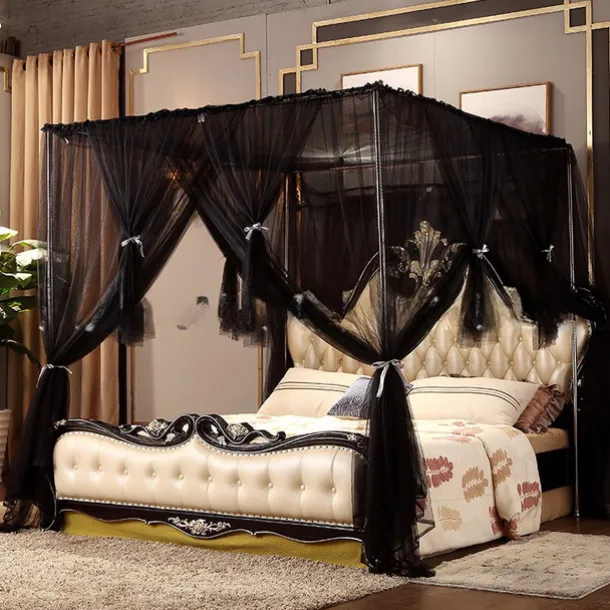 Princess Style Mosquito Net Bed Canopy Palace with Four Doors Encrypted Fantasy Square Top Mosquito Netting Bed
