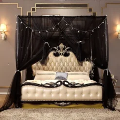 Princess Style Mosquito Net Bed Canopy Palace with Four Doors Encrypted Fantasy Square Top Mosquito Netting Bed