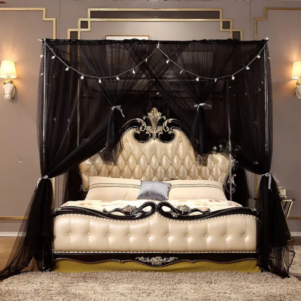 Princess Style Mosquito Net Bed Canopy Palace with Four Doors Encrypted Fantasy Square Top Mosquito Netting Bed