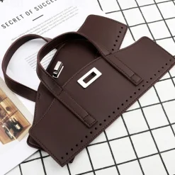 PU Leather DIY Knitting Bag Accessory Set - Handbag Handles and Lock Buckle for Yarn Weaving and Fabric Splicing Crafts