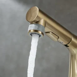 Pull Out Bathroom Sink Mixer Faucet, 360 swivel Pull Down Sprayer Basin Tap Brass, 2 Water Flow Modes with Rotating Spout, Single Handle Washroom Water Tap with Cold Hot Hose