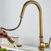 Pull Out Kitchen Faucet Sink Mixer with Sprayer, Antique 360° Swivel Single Handle One Hole Pull Down Kitchen Vessel Tap Deck Mounted, with Hot and Cold Water Hose