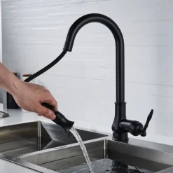 Pull Out Kitchen Faucet Sink Mixer with Sprayer, Antique 360° Swivel Single Handle One Hole Pull Down Kitchen Vessel Tap Deck Mounted, with Hot and Cold Water Hose