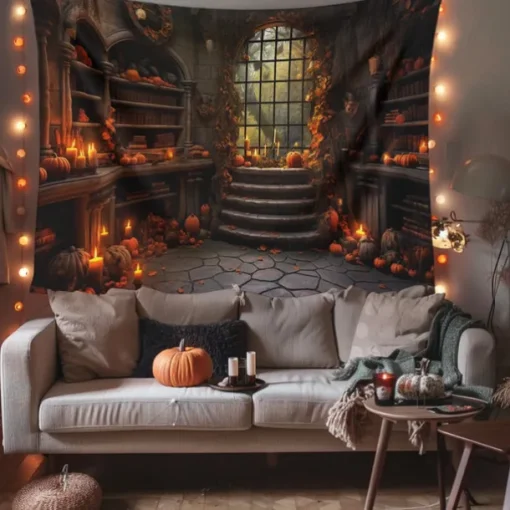 Pumpkin Hanging Tapestry Wall Art Inside House Large Tapestry Mural Decor Photograph Backdrop Blanket Curtain Home Bedroom Living Room Decoration
