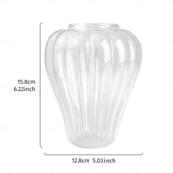 Pumpkin Striped Glass Vase – Decorative Indoor Hydroponic Planter for Flowers & Pothos, Elegant Tabletop Decoration for Home & Dining Room