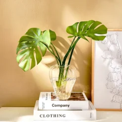 Pumpkin Striped Glass Vase – Decorative Indoor Hydroponic Planter for Flowers & Pothos, Elegant Tabletop Decoration for Home & Dining Room