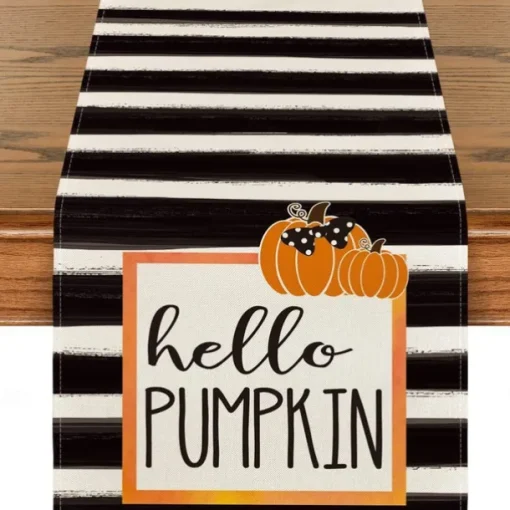 Pumpkin Table Runner Halloween Fall Burlap Tablerunner Farmhouse Indoor Table Autumn Decoration Table Flag Decor For Dining Weddig Party Holiday