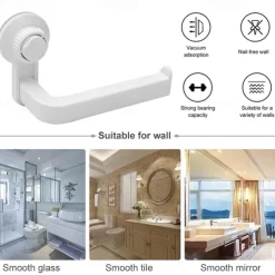 Punch Free Toilet Paper Holder Self-adhesive Suction Cup Rack Kitchen Bathroom Storage Waterproof Moisture Proof Towel Accessories Shelf Toilet Paper Holder Wall Mounted