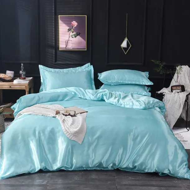 Pure Color Washed Silk Ice Silk Satin Simulated Silk Four-piece Set Summer Home Textile Bedding