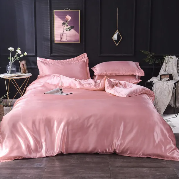 Pure Color Washed Silk Ice Silk Satin Simulated Silk Four-piece Set Summer Home Textile Bedding