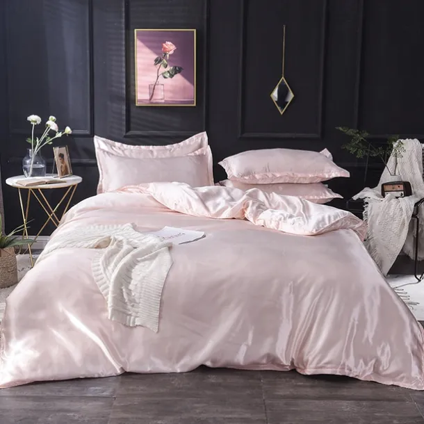 Pure Color Washed Silk Ice Silk Satin Simulated Silk Four-piece Set Summer Home Textile Bedding