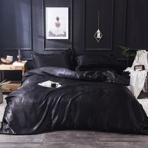 Pure Color Washed Silk Ice Silk Satin Simulated Silk Four-piece Set Summer Home Textile Bedding