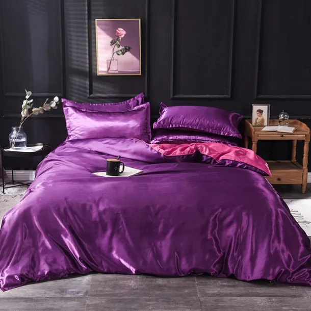 Pure Color Washed Silk Ice Silk Satin Simulated Silk Four-piece Set Summer Home Textile Bedding