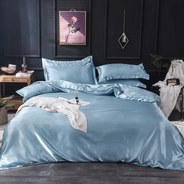 Pure Color Washed Silk Ice Silk Satin Simulated Silk Four-piece Set Summer Home Textile Bedding